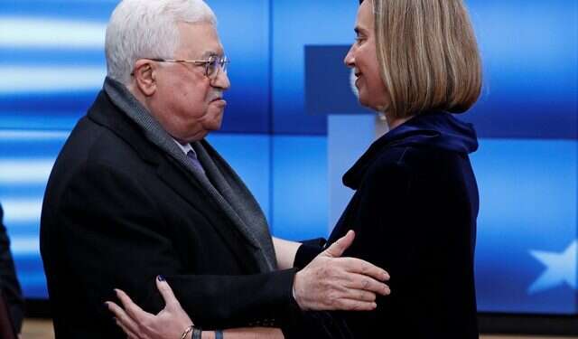 Palestinian Authority President Mahmoud Abbas and EU foreign policy chief Federica Mogherini in Brussels PA donor nations meet in attempt to revive peace talks with Israel