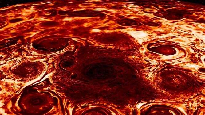 This composite image from NASA’s Juno mission to Jupiter shows cyclones at the planet’s north pole Jupiter's atmosphere much deeper than believed, Israeli scientists find