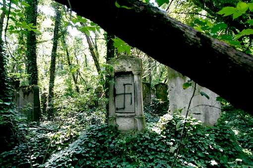 A defaced tombstone at a Jewish cemetery in Czestochowa Poll: 20% of central, eastern Europeans do not accept Jews as fellow citizens