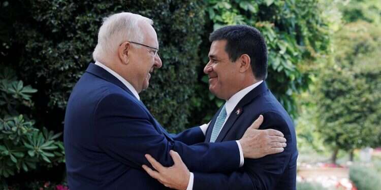 President Reuven Rivlin and Paraguayan President Horacio Cartes ahead of the dedication ceremony for the Paraguayan Embassy in Jerusalem A week after US move, Paraguay dedicates embassy in Jerusalem