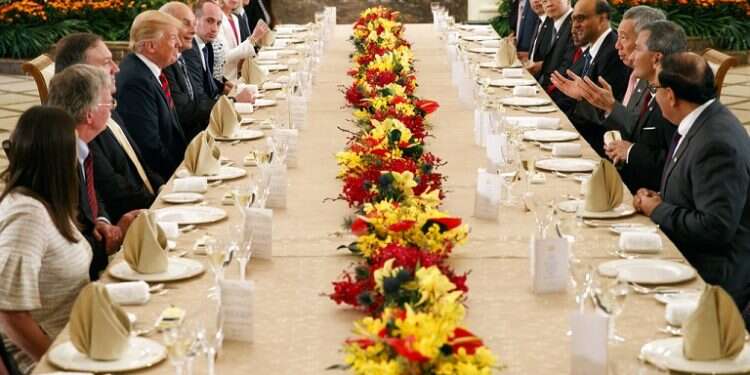 U.S. President Donald Trump meets with Singapore Prime Minister Lee Hsien Loong ahead of a summit with North Korean leader Kim Jong Un North Korean, US officials working feverishly on eve of Trump-Kim summit