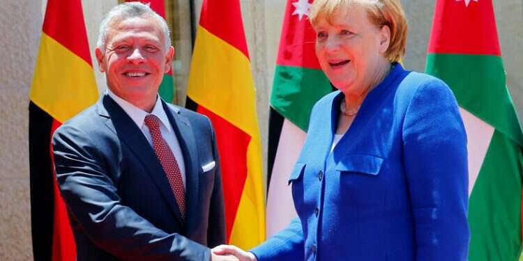 Jordan's King Abdullah and German Chancellor Angela Merkel in Amman German leader urges solutions to Iran's 'aggressive tendencies'