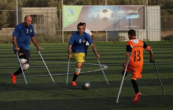 Members of a Palestinian amputee soccer team play a game in the central Gaza Strip Amputee soccer team a game changer for Gaza wounded
