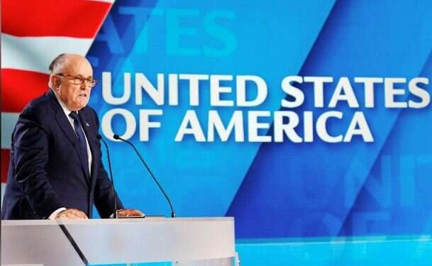 Former NYC Mayor Rudy Giuliani delivers a speech at the National Council of Resistance of Iran meeting in Villepinte Trump will suffocate Iran's 'dictatorial ayatollahs,' ally says
