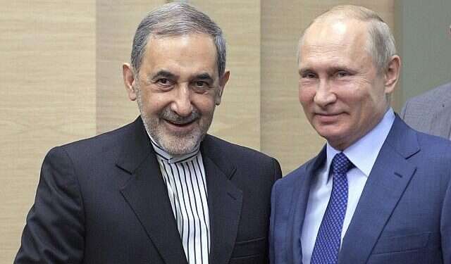 Senior Iranian official Ali Akbar Velayati and Russian President Vladimir Putin in Moscow Meeting between top Iranian official, Russian president 'very constructive'
