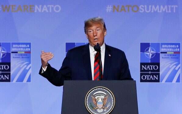 U.S. President Donald Trump holds a news conference after participating in the NATO Summit in Brussels Trump says Iran will seek fresh nuclear deal as economy falters