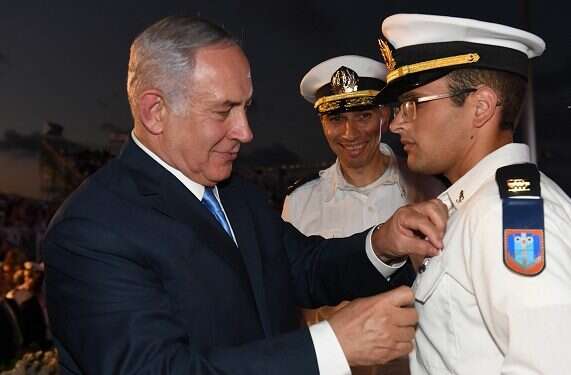 Prime Minister Benjamin Netanyahu at the naval officers' graduation in Haifa Israel will join coalition against Iran if it blocks Red Sea, PM warns