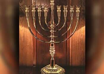 Nobel Prize ceremony venue displays golden menorah in lobby