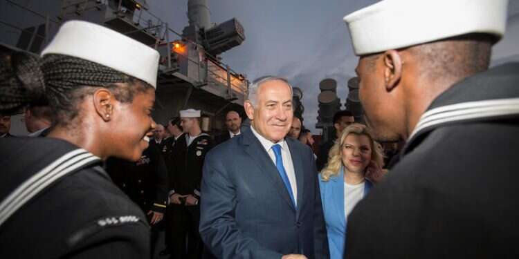 Prime Minister Benjamin Netanyahu and his wife US Navy returns to Israeli port in sign of 'deep alliance'