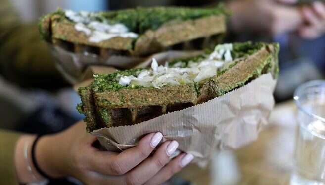 Israelis line up to snack on Belgian waffle-falafel hybrid