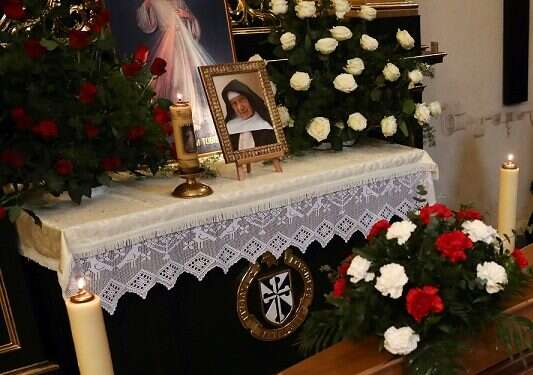 The coffin of Sister Cecylia Roszak Polish nun who sheltered Jewish children in WWII dies at age 110