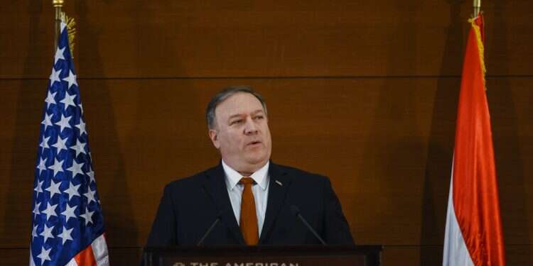 U.S. Secretary of State Mike Pompeo speaks at the American University in Cairo Top US diplomat assails 'misguided' Obama in Mideast policy speech