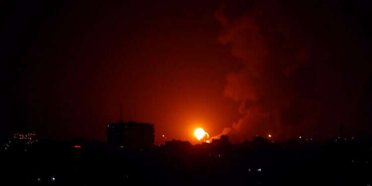 An explosion is seen during Israeli air strikes in Gaza Iran reportedly behind latest escalation on Gaza border