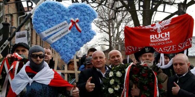 Polish nationalists hold protest during Auschwitz liberation commemoration