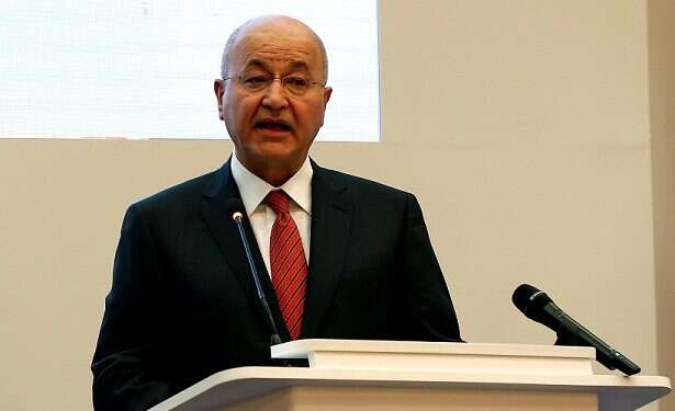 Iraq's President Barham Salih attends a forum in Baghdad Iraqi president: Trump did not ask permission to 'watch Iran'