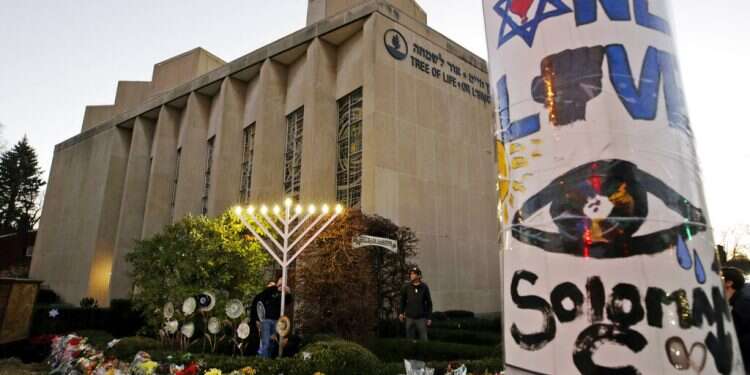 A menorah outside the Tree of Life Synagogue in the Squirrel Hill neighborhood of Pittsburgh $6.3M raised for Pittsburgh synagogue massacre survivors