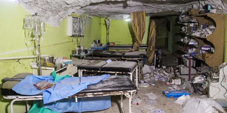 A picture taken on April 4, 2017, shows destruction at a hospital room in Khan Sheikhun in Idlib province after a suspected toxic gas attack Syria monitor: No evidence of new chemical attacks