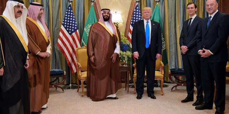 U.S. President Donald Trump and Saudi Crown Prince Mohammad bin Salman meet in Riyadh in May, 2017 with their respective advisors Saudi Arabia, UAE confirm they will attend Bahrain economic peace summit