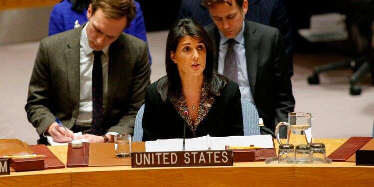 Nikki Haley speaks after she voted against an anti-Israel resolution in the UN Nikki Haley to Israel Hayom: Trump's peace plan puts Israel's security first