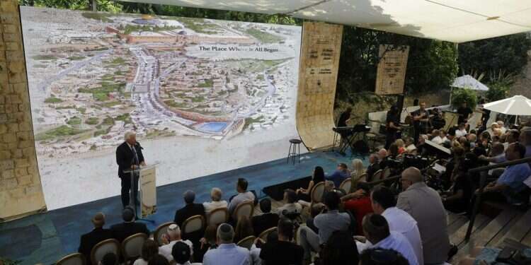 US Ambassador to Israel David Friedman talks during the opening of an ancient road at the City of David, Sunday US envoys lend a hand as Israel digs down in east Jerusalem