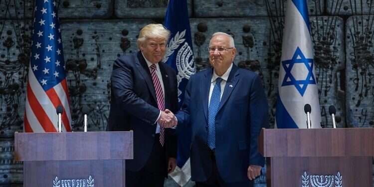 US President Donald Trump and Israeli President Reuven Rivlin in Israel, 2017 President Rivlin: Israel-US relationship must not be partisan