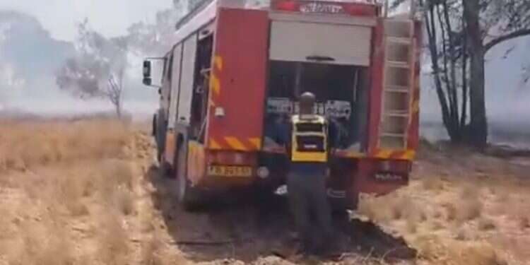 A fire truck is dispatched to the scene of the fire in the Simhoni forest, Wednesday Gazans renew arson balloon attacks on southern Israel