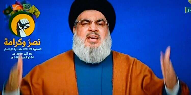 A TV grabbed handout picture from the Hezbollah's al-Manar TV shows Lebanese Hezbollah leader Hassan Nasrallah as he delivers a speech in August 2019 Nasrallah: We are prepared to enter 'occupied Palestine'