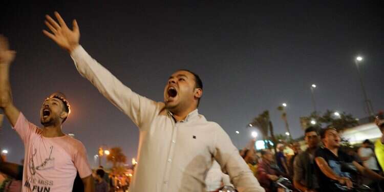 Anti-government protesters gathered in Cairo late Friday night Rare protests in Egypt call for president to step down