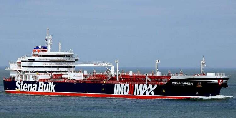 The Stena Impero, a British-flagged tanker, off the coast of Europoort in Rotterdam on April 3, 2018 Iran to release 7 crew members of detained British tanker