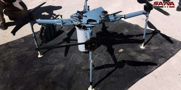 The drone which Syrian forces say they forced down near the Israeli border on Saturday IDF: Armed drone downed by Syrian forces is Iranian, not Israeli