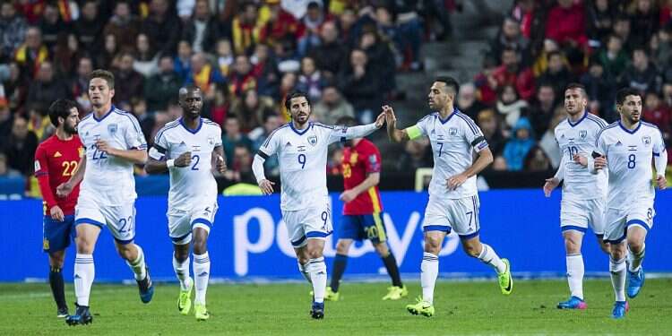 Lior Refaelov of Israel celebrates after scoring a goal during the FIFA 2018 World Cup Qualifier between Spain and Israel at Estadio El Molinon in 2017 FIFA under fire for sidelining Israelis ahead of World Cup