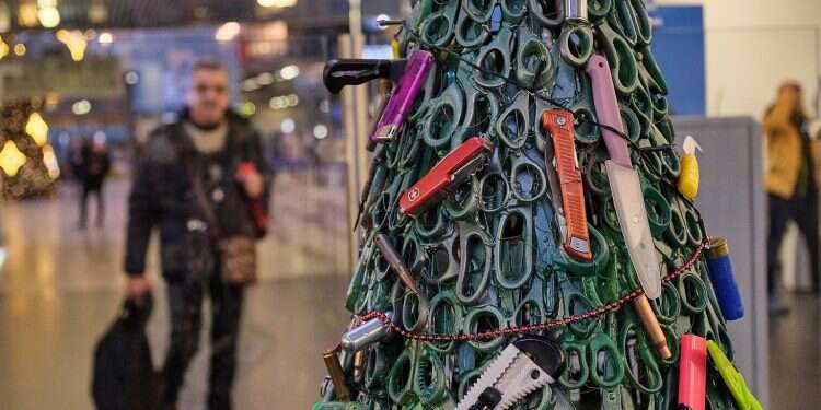 Lithuania airport erects Christmas tree made out of confiscated no-fly items