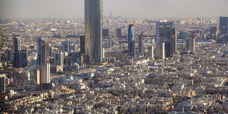 An aerial view shows high-rise buildings in Riyadh, Saudi Arabia In first, Israelis allowed to travel to Saudi Arabia