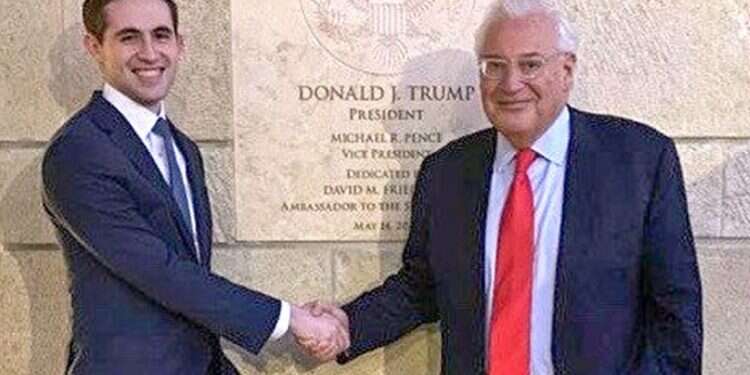 US Special Representative for the Middle East Avi Berkowitz with US Ambassador to Israel David Friedman at the US Embassy in Jerusalem New US Mideast envoy in Israel amid regional tensions