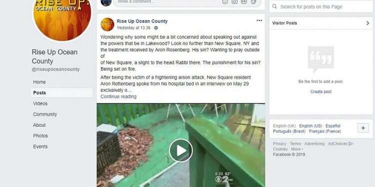 The Facebook group “Rise up Ocean County” Facebook shutters page of New Jersey group for peddling anti-Semitic tropes