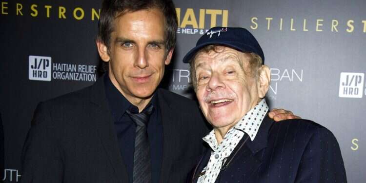 Ben Stiller, left, and his father Jerry Stiller arrive at the Help Haiti benefit in New York Jerry Stiller, comedian and 'Seinfeld' actor, dies at 92