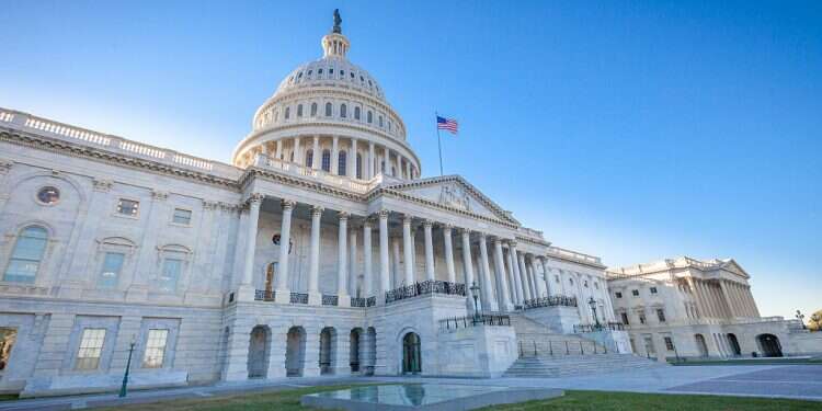 Low angled view of the US Capitol East Facade Front in Washington, DC US House votes to maintain security aid to Israel