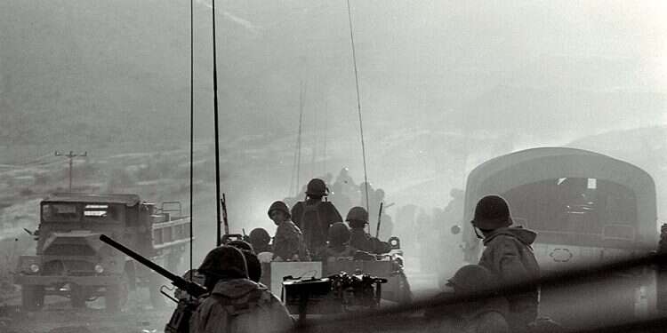 Israeli units moving into battle with Syrian troops on the Golan Heights during the Yom Kippur War, Oct. 8, 1973 Not by intelligence failure alone