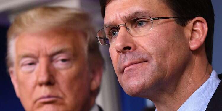 US President Donald Trump and Secretary of Defense Mark Esper Trump fires Pentagon chief after election defeat