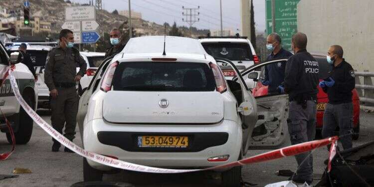 Israeli police inspect the scene of the attempted ramming attack, Nov. 25, 2020 Border Police foil ramming attack in Samaria