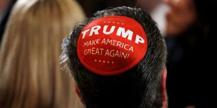 A Trump supporter wearing a 'Make America Great Again' kippah Support for Trump among US Jews may be higher than predicted