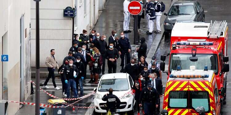 Police officers investigate the scene of an incident near the former offices of French magazine 'Charlie Hebdo', in Paris, France, Sept. 25, 2020 A stark reminder and a wake-up call: The effects of Europe's recent terrorist attacks