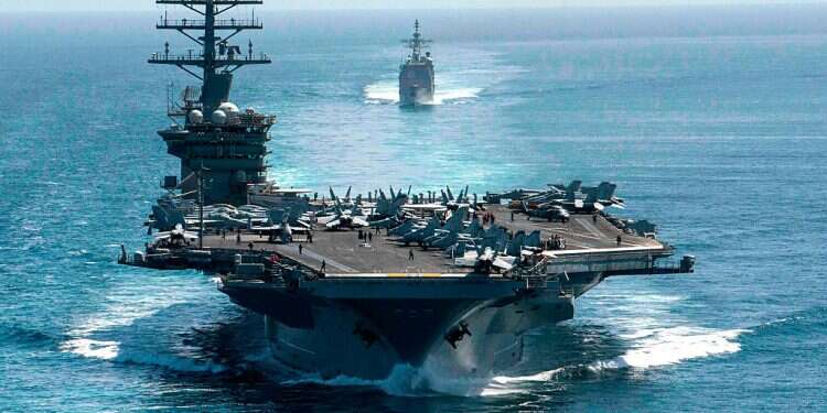 The USS Nimitz during a Strait of Hormuz transit on Sept. 18, 2020 US deploys aircraft carrier strike group to Persian Gulf