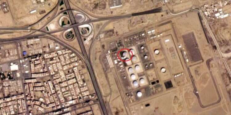 A satellite image on Monday from Planet Labs Inc. annotated by TankerTrackers.com, shows a damaged tank and fire-suppressing foam on the ground at a Saudi Arabian Oil Co. facility in Jiddah, Saudi Arabia Yemen rebels' missile strikes Saudi oil facility in Jiddah