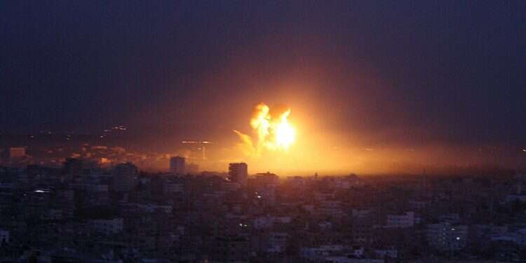 Fire and smoke from an Israeli airstrike on terrorist targets in Gaza City IDF strikes Gaza targets over rocket fire on Israel's south