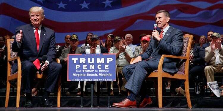 Then-presidential candidate Donald Trump and his national security advisor-to-be Michael Flynn Court records reveal possible presidential pardon bribery scheme