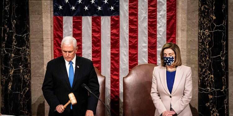 Vice President Mike Pence and House Speaker Nancy Pelosi preside over the meeting to count the 2020 Electoral College results The chaos on Capitol Hill highlighted America's strength