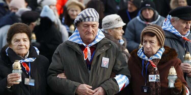 Survivors of the Nazi death camp Auschwitz arrive for a commemoration ceremony on International Holocaust Remembrance Day in 2019 Holocaust survivors vaccinated against COVID on anniversary of Auschwitz liberation