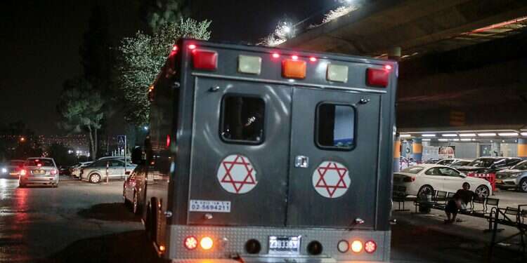 A military ambulnce arriving at the Shaare Zedek Medical Center in Jerusalem