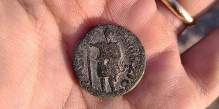 The coin dates to 158-159 CE and was minted in the city of Geva, experts say IDF soldier finds rare Roman coin during training exercise